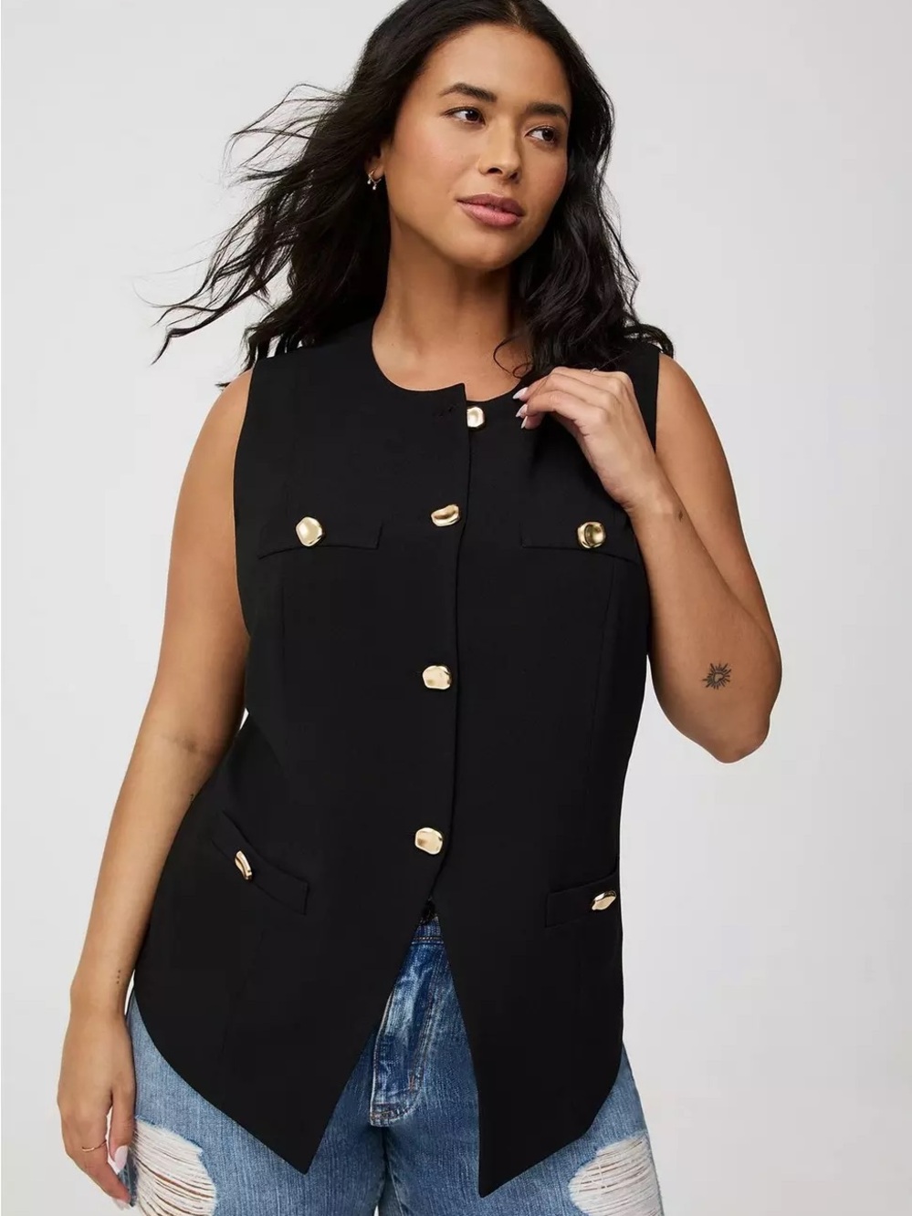 New TORRID 1x Peplum Tailored Vest Black
